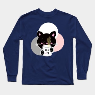 Black cat drinking milk lover Long Sleeve T-Shirt